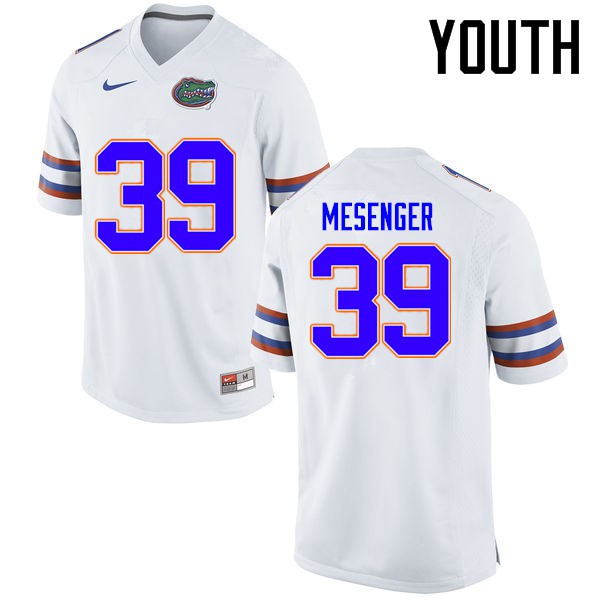 Florida Gators Youth #39 Jacob Mesenger College Football Jersey White